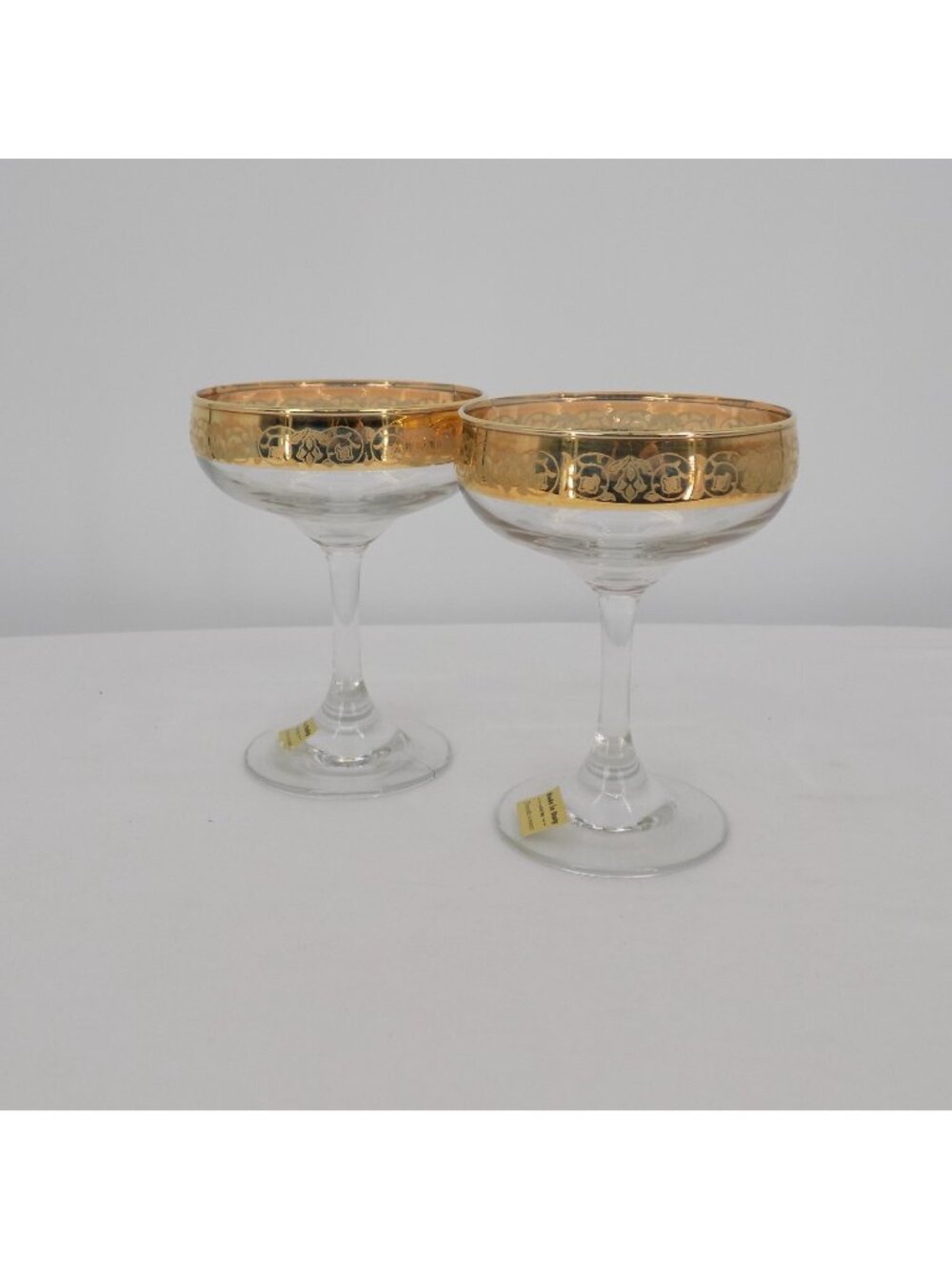 Italian Cristalleria Fratelli Fumo Crystal 24K Gold Rim Champagne Glass Vintage